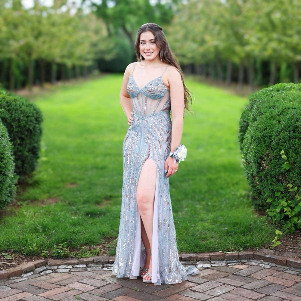 Beaded sheer boning prom dress